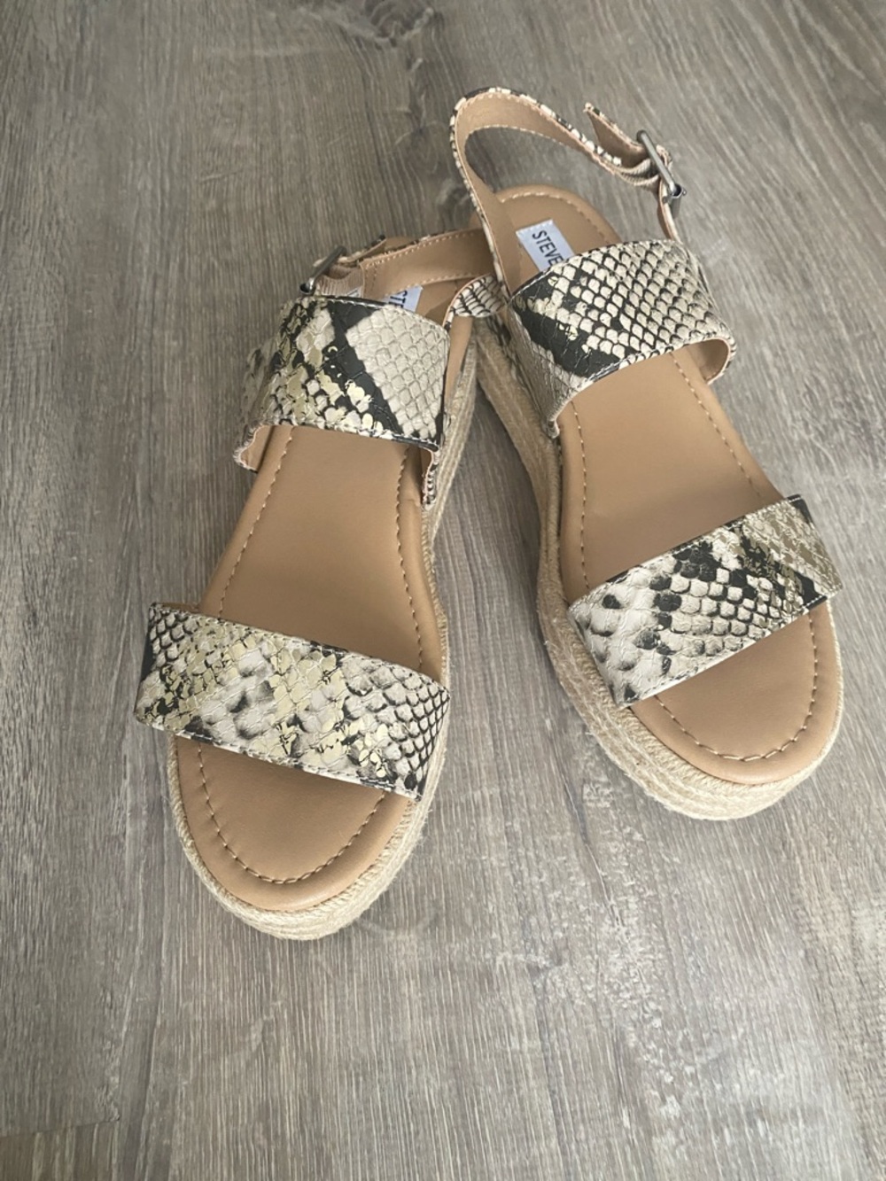 Steve Madden Beige Snake-Print Espadrille Wedge Sandals NWOT